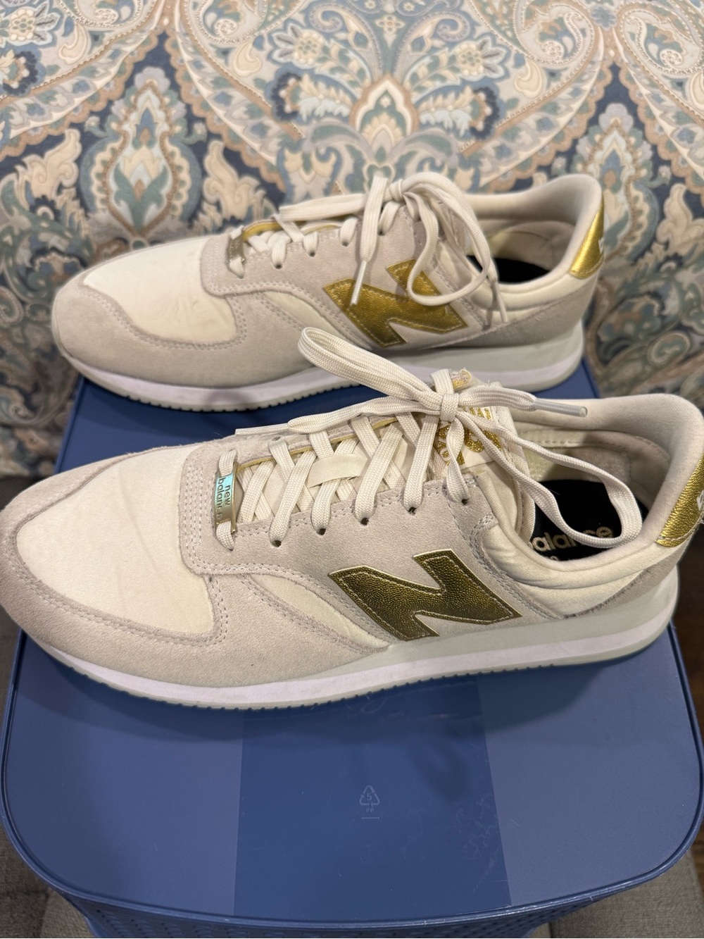 New Balance 420 Rare Cream & Gold Lace-Up Sneakers